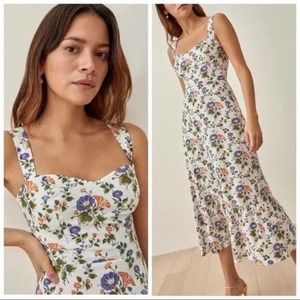 Reformation Cienna Dress Calico Size 4 Floral Midi Sweetheart Sleeveless Purple